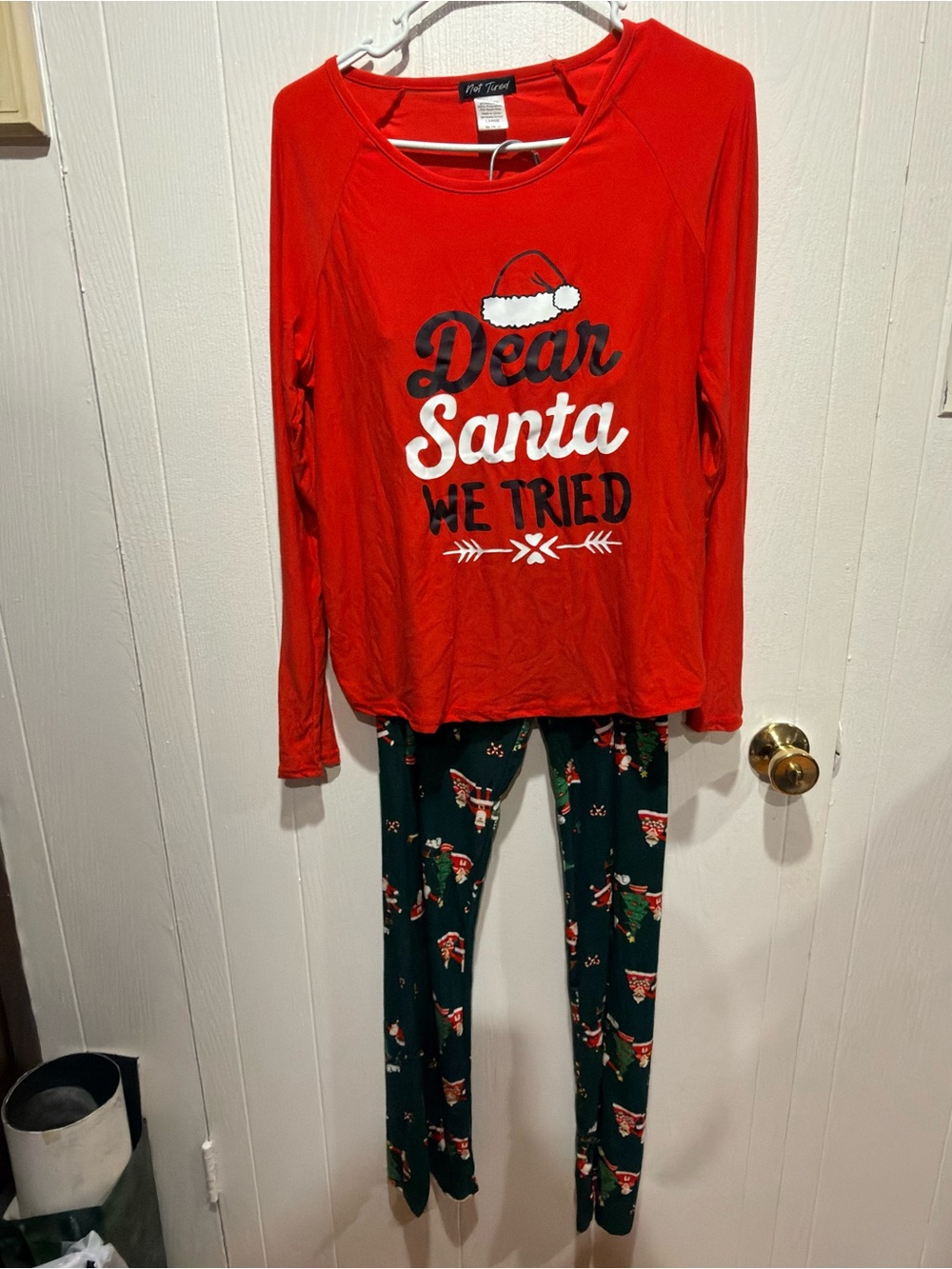 Woman Dear Santa We Tried' Red & Green Holiday Pajama Set